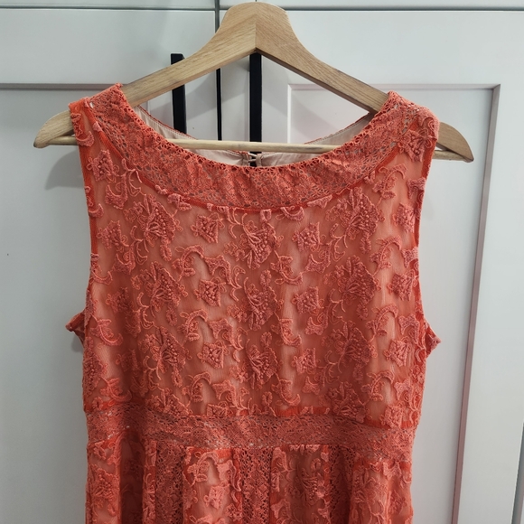 Sundance Emma Orange Coral Lace Sleeveless Dress size 10 - Picture 3 of 12